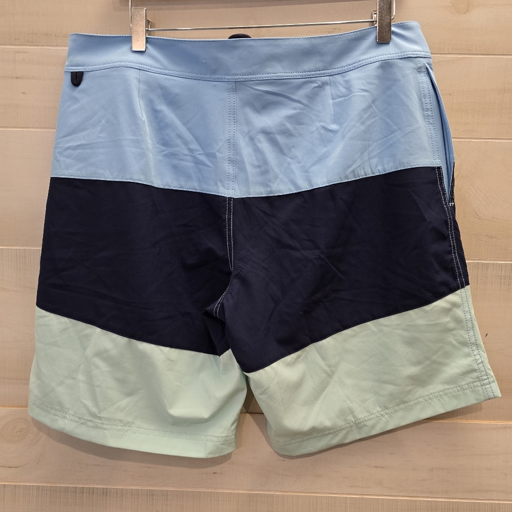 {33/M} J. Crew Flex Swimwear Colorblock Swim Trunks Boardshorts Blue Navy Green - Picture 5 of 8